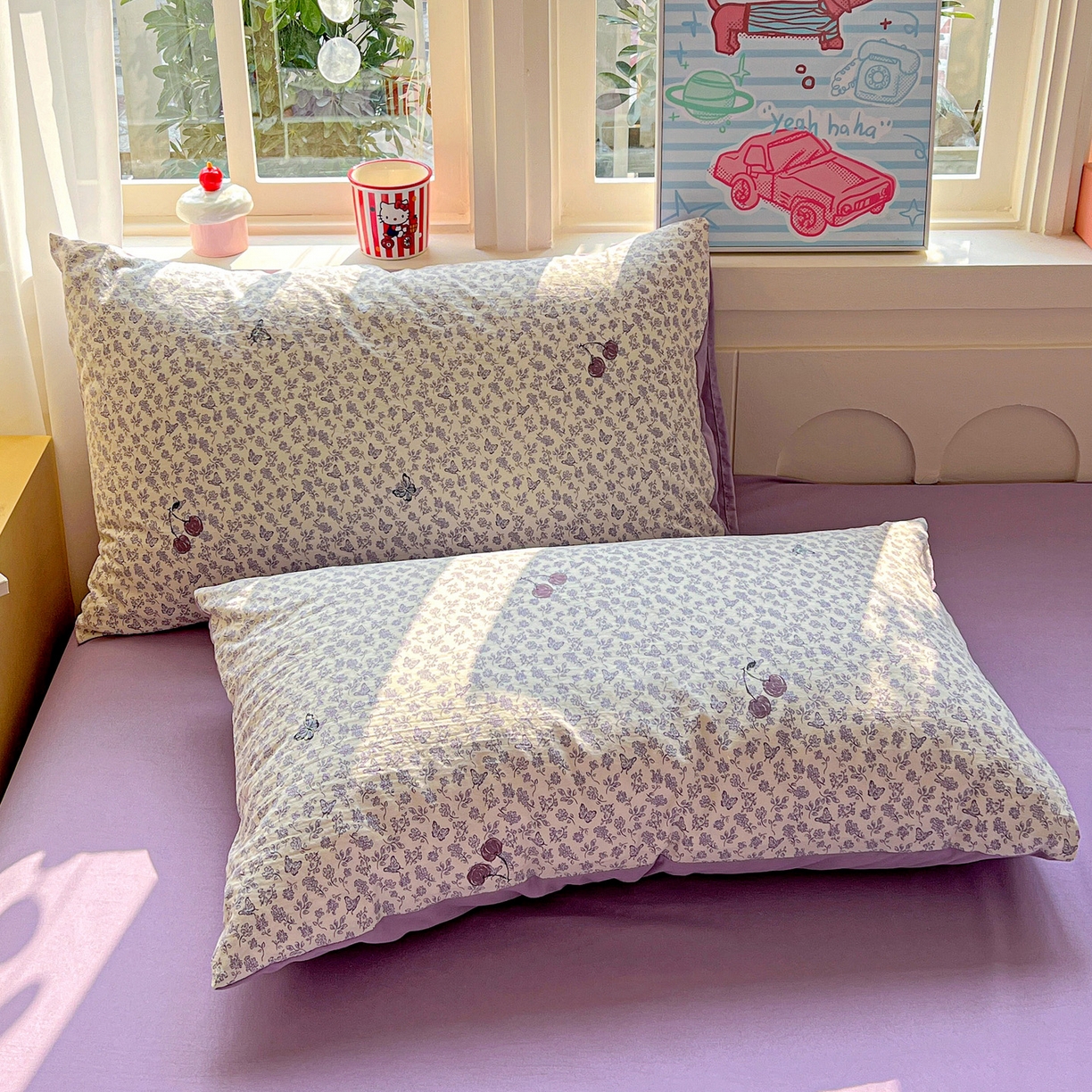 91家纺网 家纺一手货源 找家纺 弗苓家纺 2026新款古法水洗仿棉云感纱四件套小布袋 紫樱桃