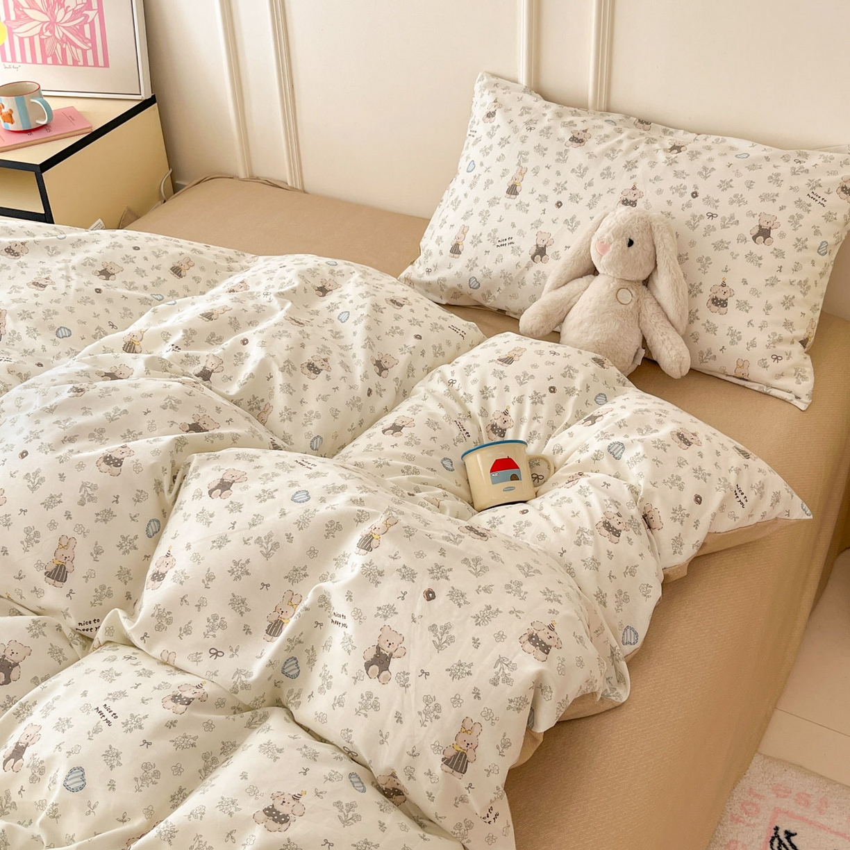 91家纺网 家纺一手货源 找家纺 西引力 2026新款40S全棉斜纹印花四件套 栗子狗