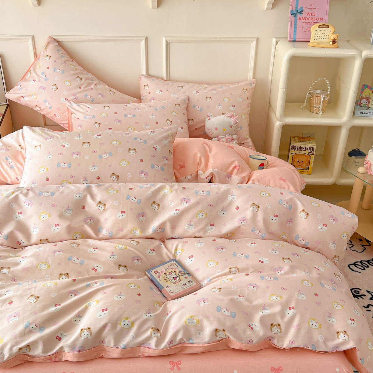 91家纺网 家纺一手货源 找家纺 西引力 2026新款40S全棉斜纹印花四件套 糖果猫-粉