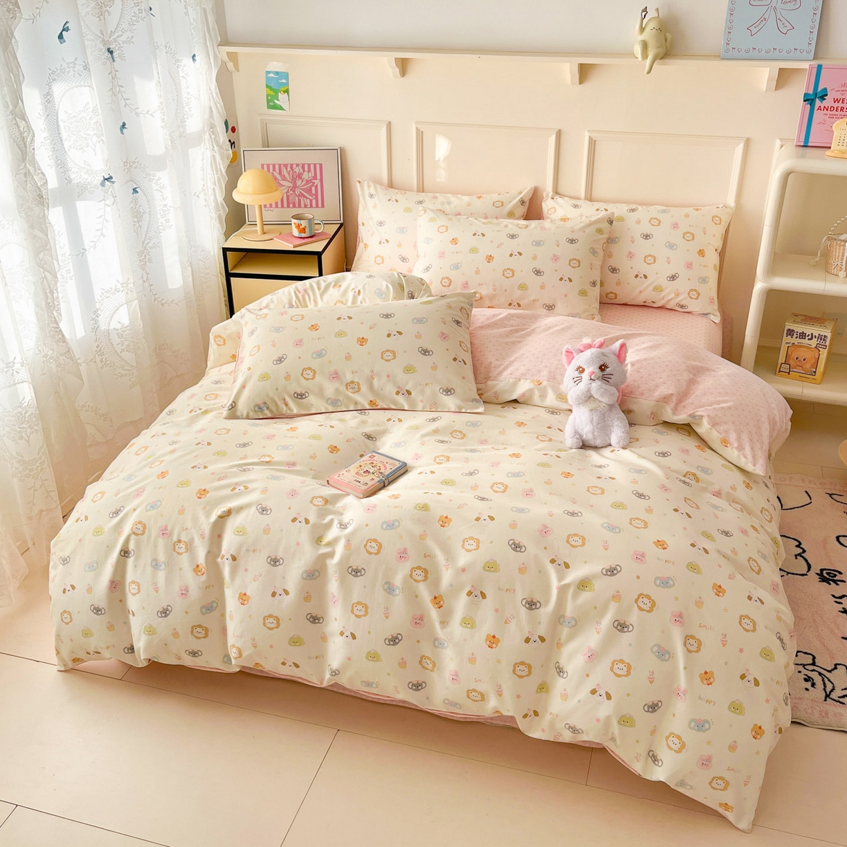 91家纺网 家纺一手货源 找家纺 西引力 2026新款40S全棉斜纹印花四件套 甜品猫