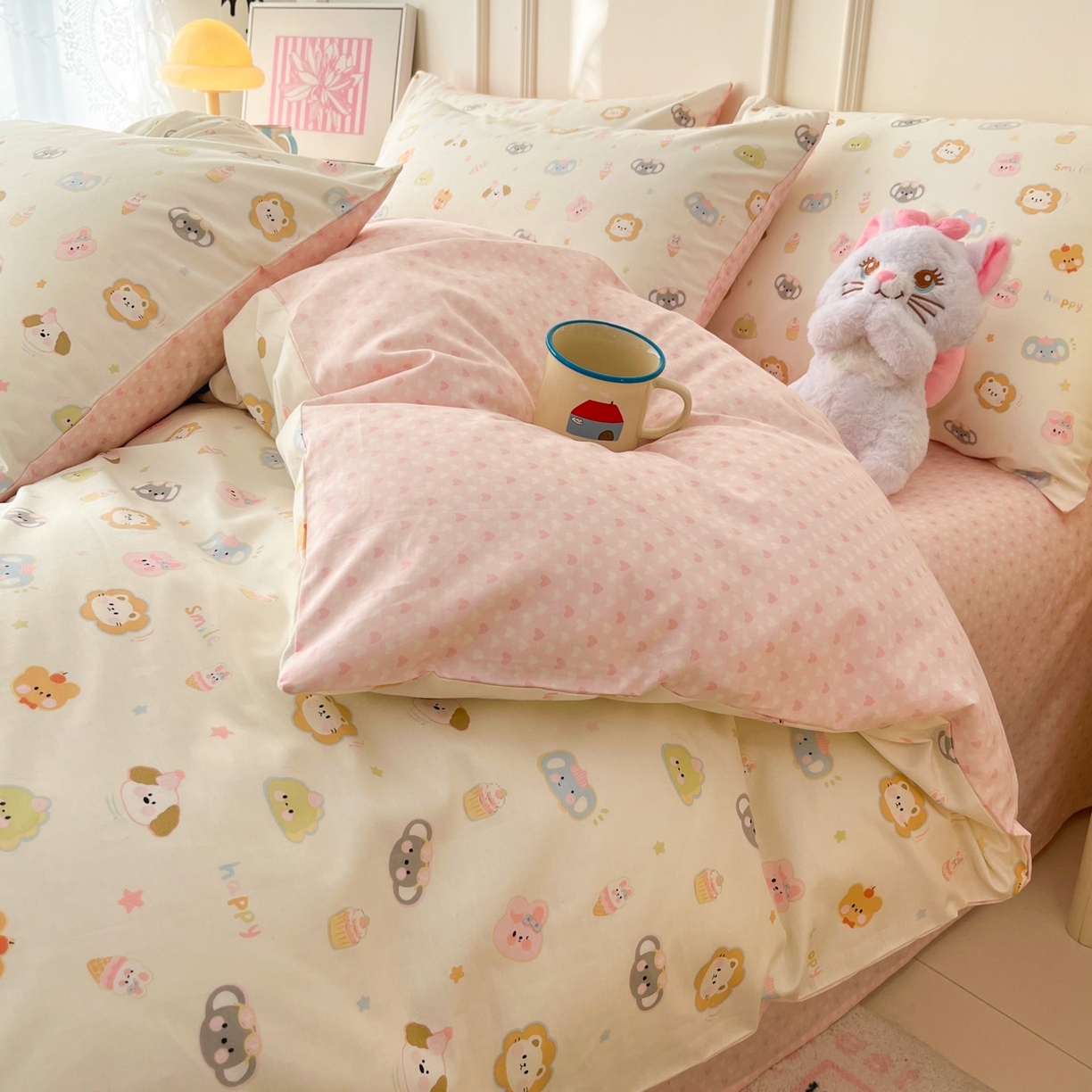 91家纺网 家纺一手货源 找家纺 西引力 2026新款40S全棉斜纹印花四件套 甜品猫