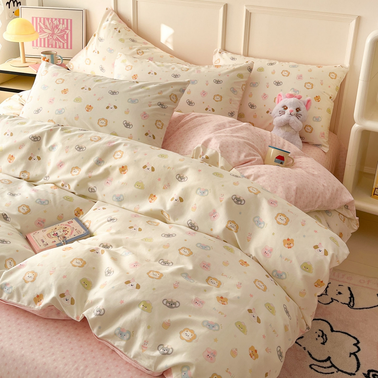 91家纺网 家纺一手货源 找家纺 西引力 2026新款40S全棉斜纹印花四件套 甜品猫