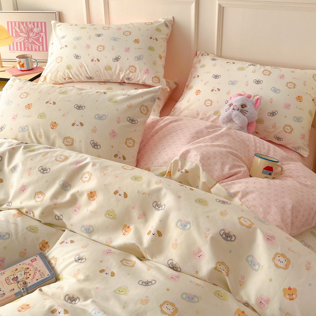 91家纺网 家纺一手货源 找家纺 西引力 2026新款40S全棉斜纹印花四件套 甜品猫