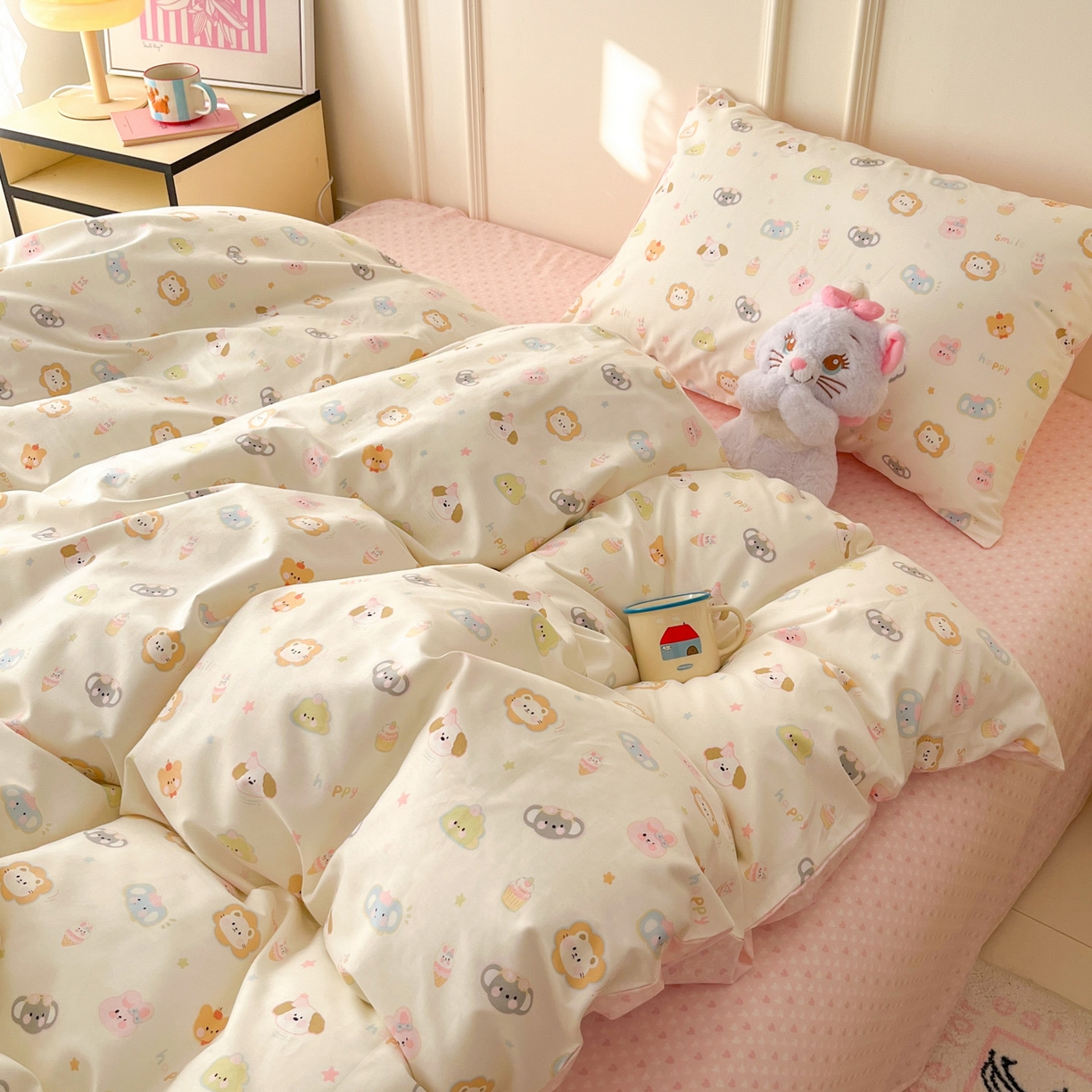 91家纺网 家纺一手货源 找家纺 西引力 2026新款40S全棉斜纹印花四件套 甜品猫