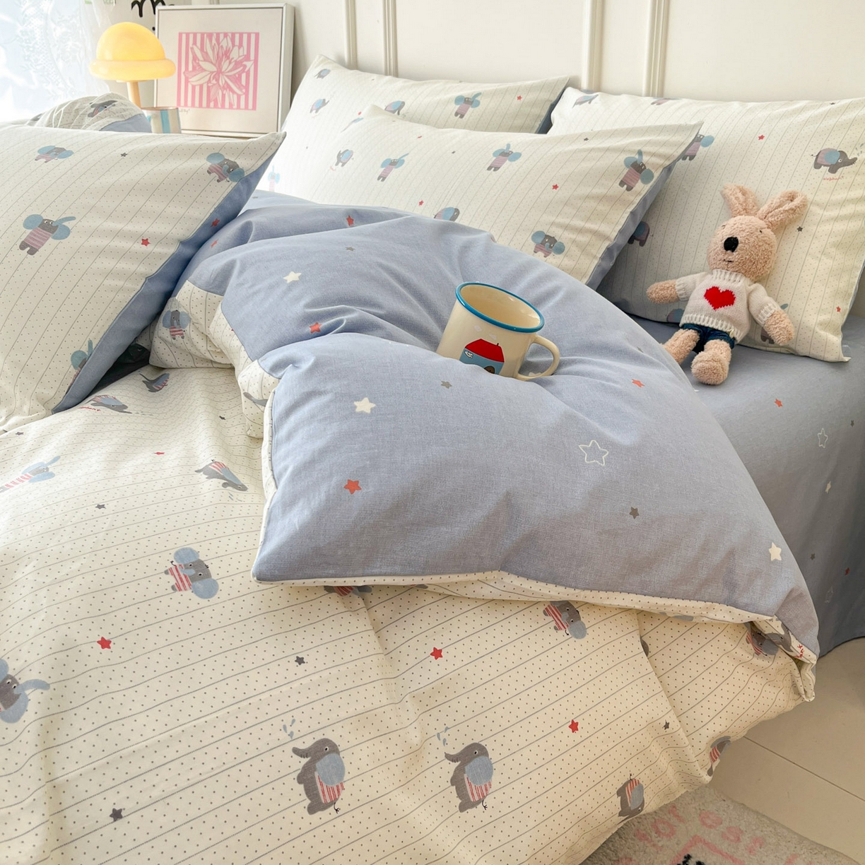 91家纺网 家纺一手货源 找家纺 西引力 2026新款40S全棉斜纹印花四件套 跳跳象