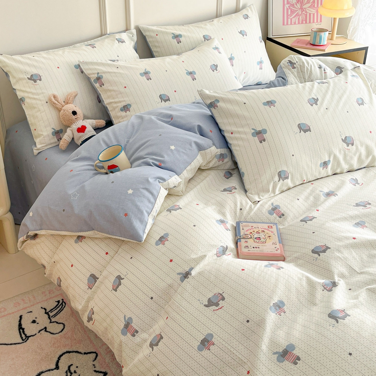 91家纺网 家纺一手货源 找家纺 西引力 2026新款40S全棉斜纹印花四件套 跳跳象