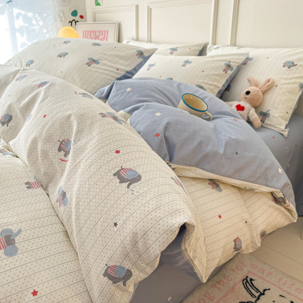 91家纺网 家纺一手货源 找家纺 西引力 2026新款40S全棉斜纹印花四件套 跳跳象