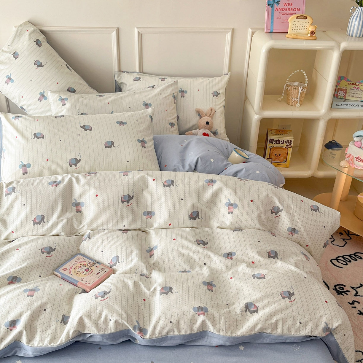 91家纺网 家纺一手货源 找家纺 西引力 2026新款40S全棉斜纹印花四件套 跳跳象