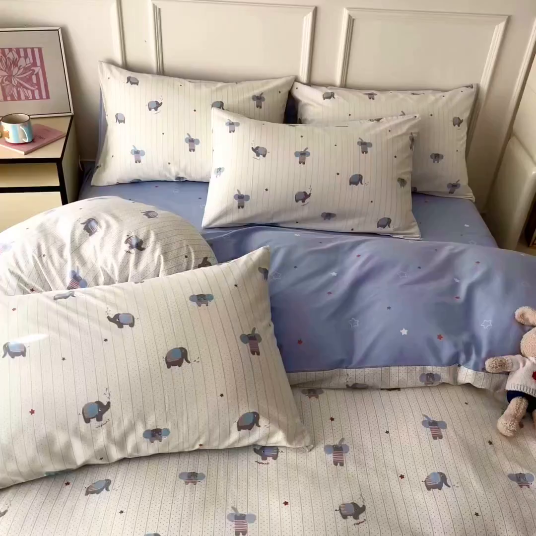 91家纺网 家纺一手货源 找家纺 西引力 2026新款40S全棉斜纹印花四件套 跳跳象