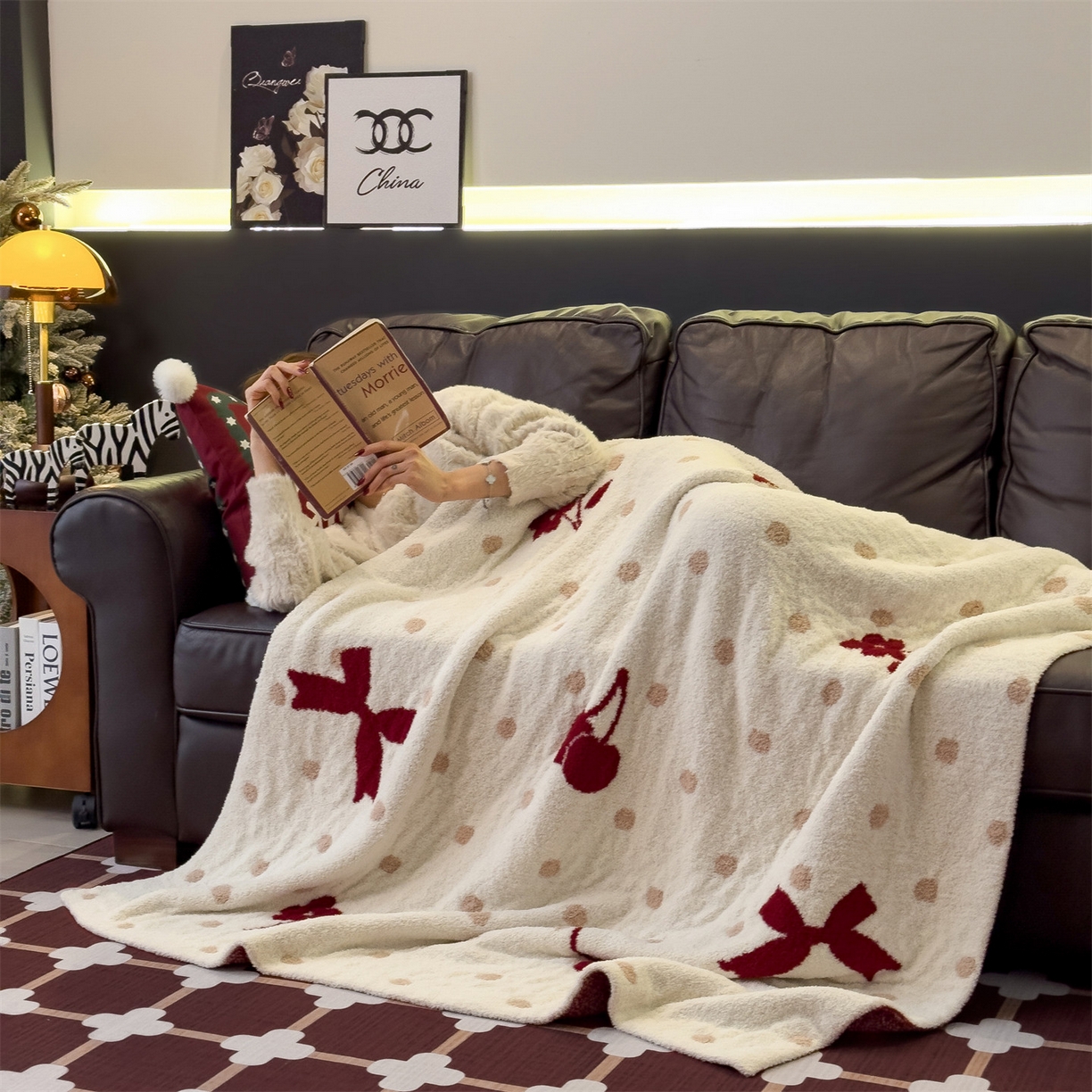 91家纺网 家纺一手货源 找家纺 兄弟坊 2026新款A类大阪半边绒糯叽叽毛毯 盖毯 午睡毯 夏被毯 披肩毯 糯叽叽半边绒-蝴蝶结