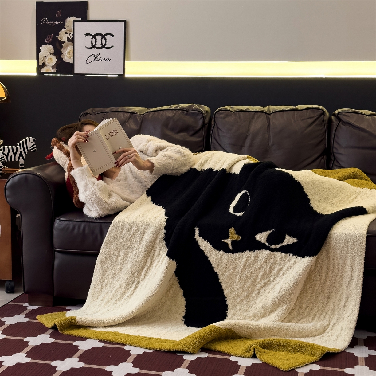 91家纺网 家纺一手货源 找家纺 兄弟坊 2026新款A类大阪半边绒糯叽叽毛毯 盖毯 午睡毯 夏被毯 披肩毯 糯叽叽半边绒-软萌猫