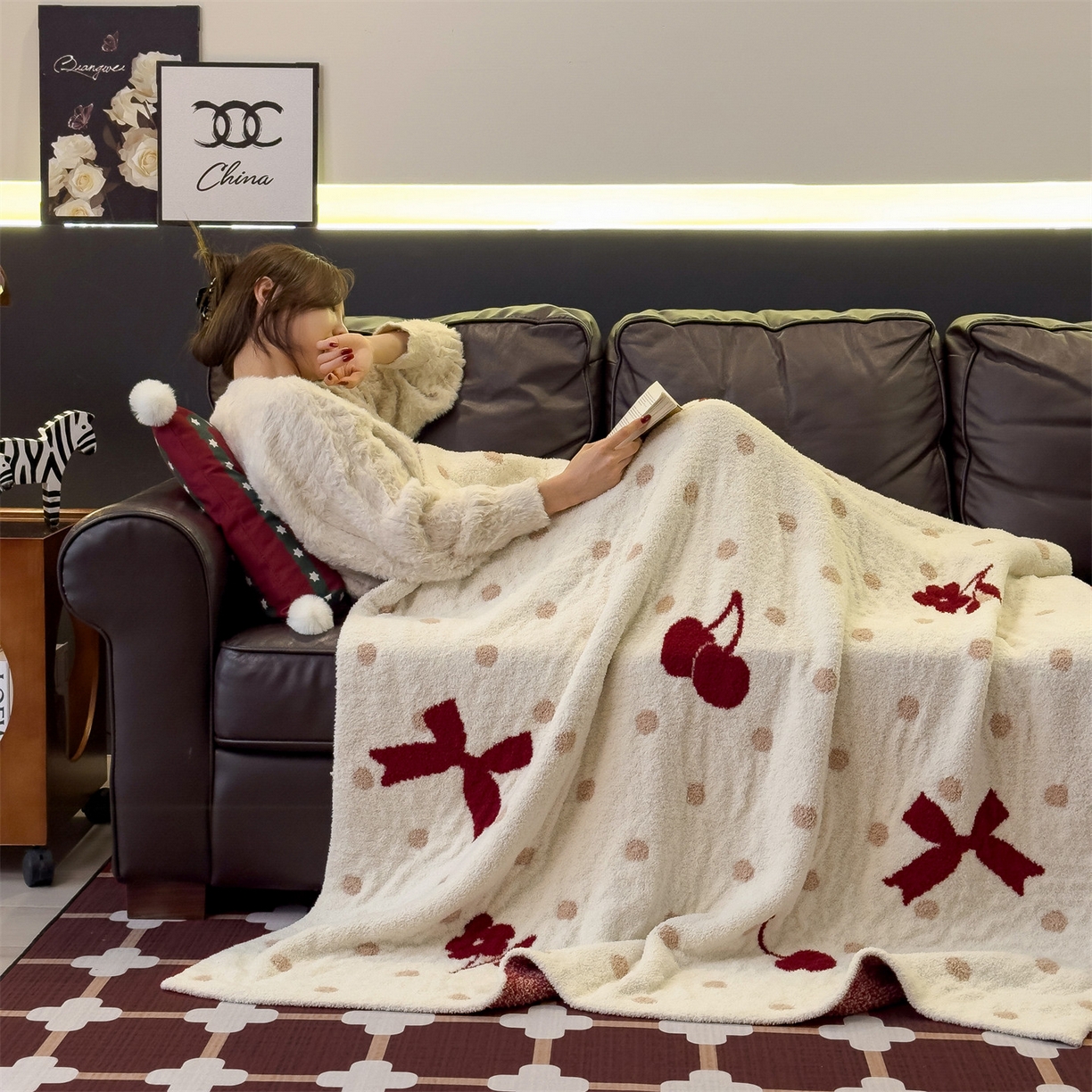 91家纺网 家纺一手货源 找家纺 兄弟坊 2026新款A类大阪半边绒糯叽叽毛毯 盖毯 午睡毯 夏被毯 披肩毯 糯叽叽半边绒-蝴蝶结