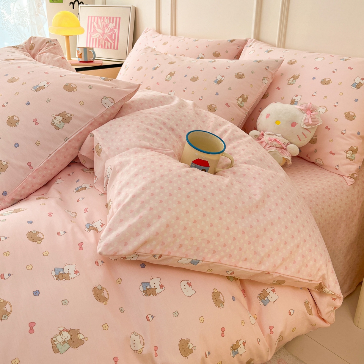 91家纺网 家纺一手货源 找家纺 西引力 2026新款40S全棉斜纹印花四件套 小花猫