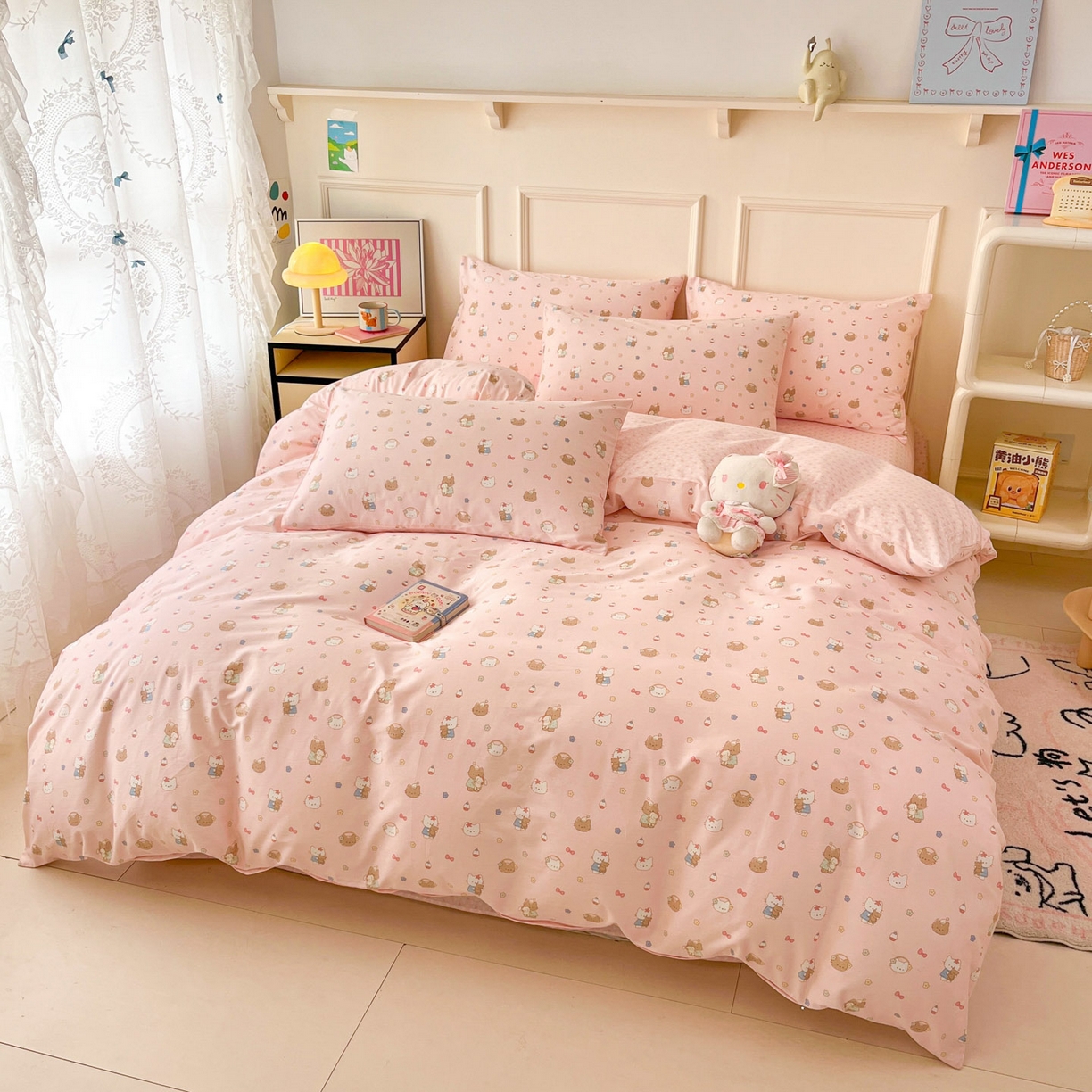 91家纺网 家纺一手货源 找家纺 西引力 2026新款40S全棉斜纹印花四件套 小花猫