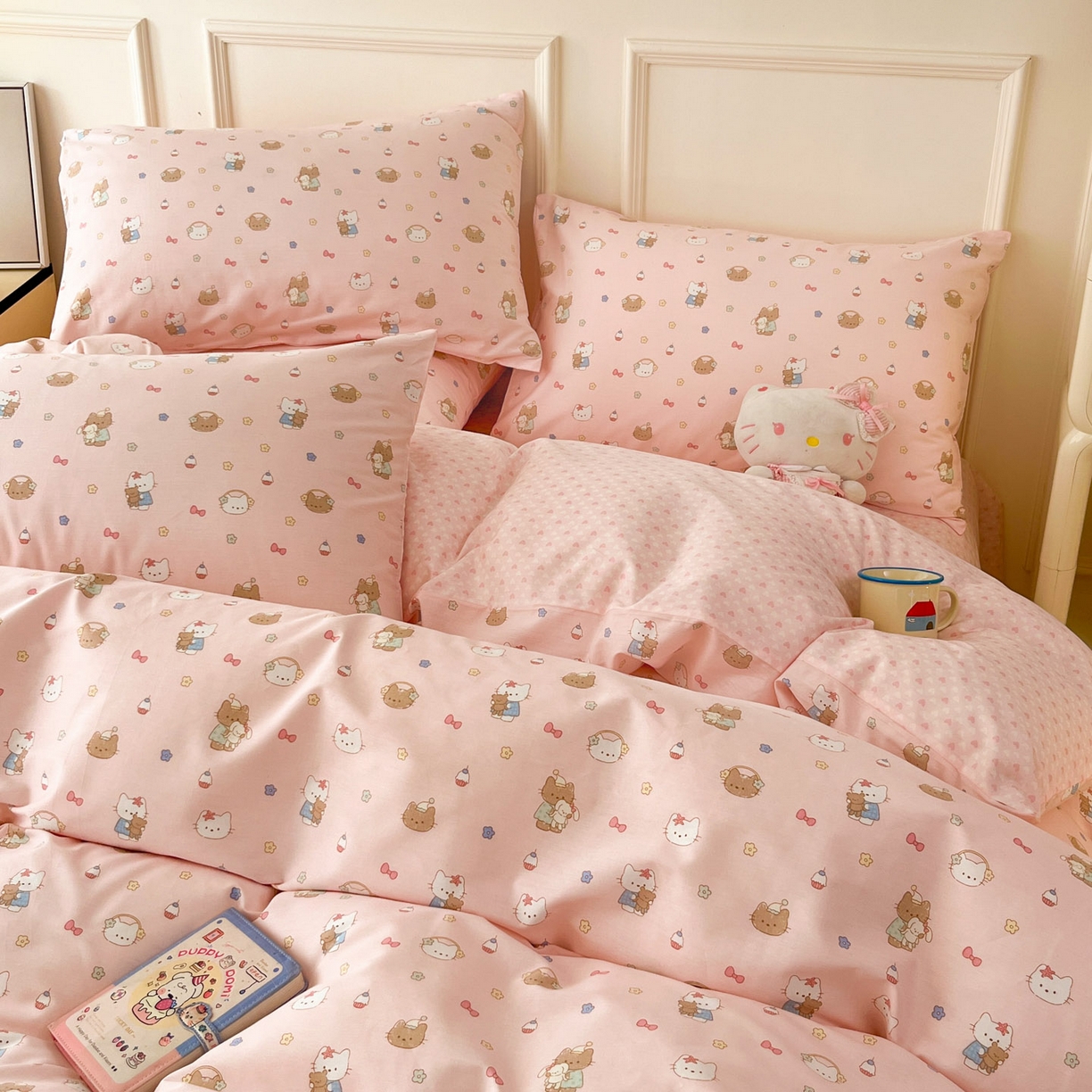 91家纺网 家纺一手货源 找家纺 西引力 2026新款40S全棉斜纹印花四件套 小花猫