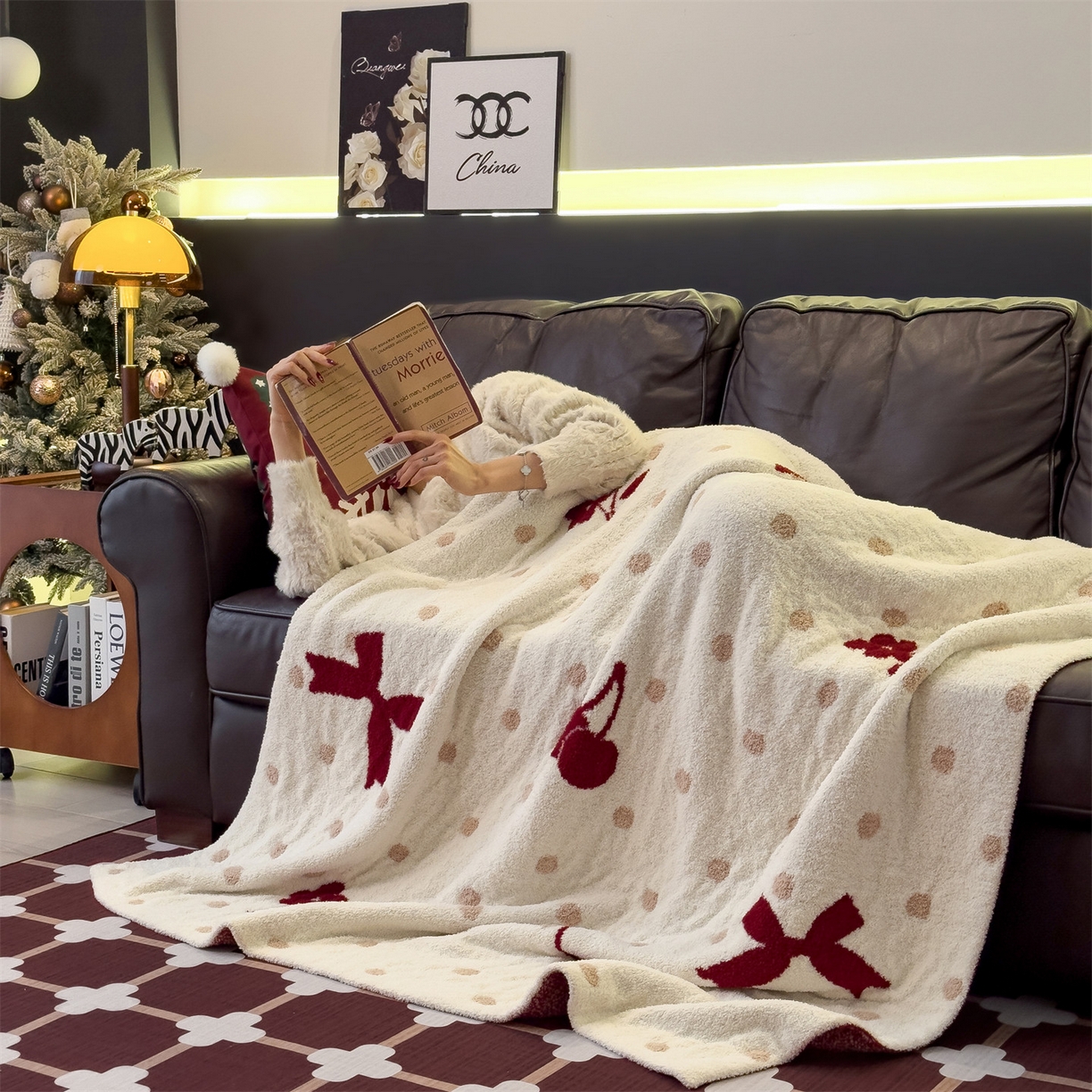 91家纺网 家纺一手货源 找家纺 兄弟坊 2026新款A类大阪半边绒糯叽叽毛毯 盖毯 午睡毯 夏被毯 披肩毯 糯叽叽半边绒-蝴蝶结