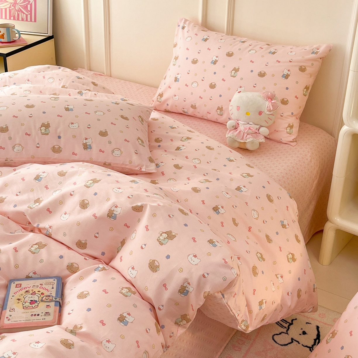 91家纺网 家纺一手货源 找家纺 西引力 2026新款40S全棉斜纹印花四件套 小花猫