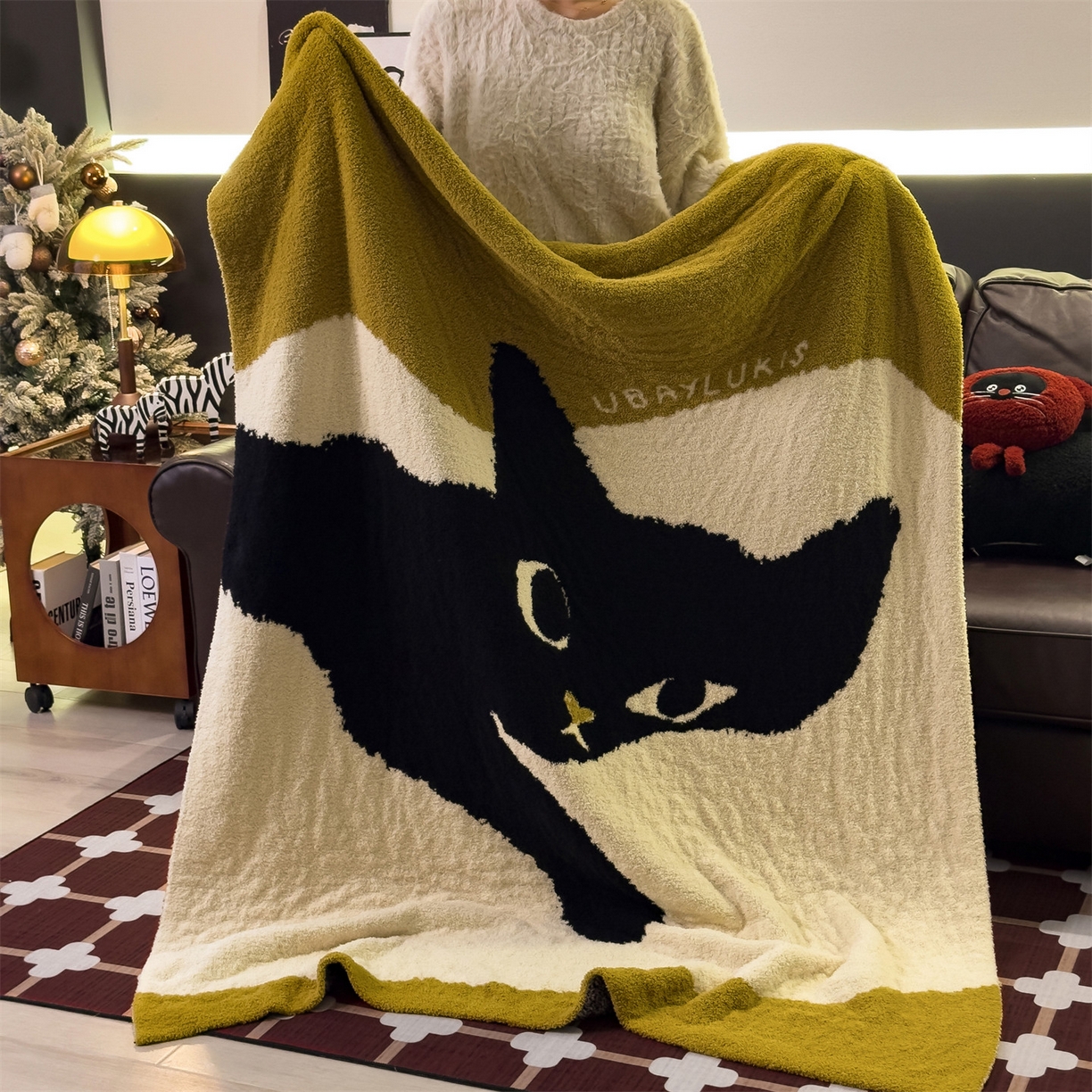 91家纺网 家纺一手货源 找家纺 兄弟坊 2026新款A类大阪半边绒糯叽叽毛毯 盖毯 午睡毯 夏被毯 披肩毯 糯叽叽半边绒-软萌猫