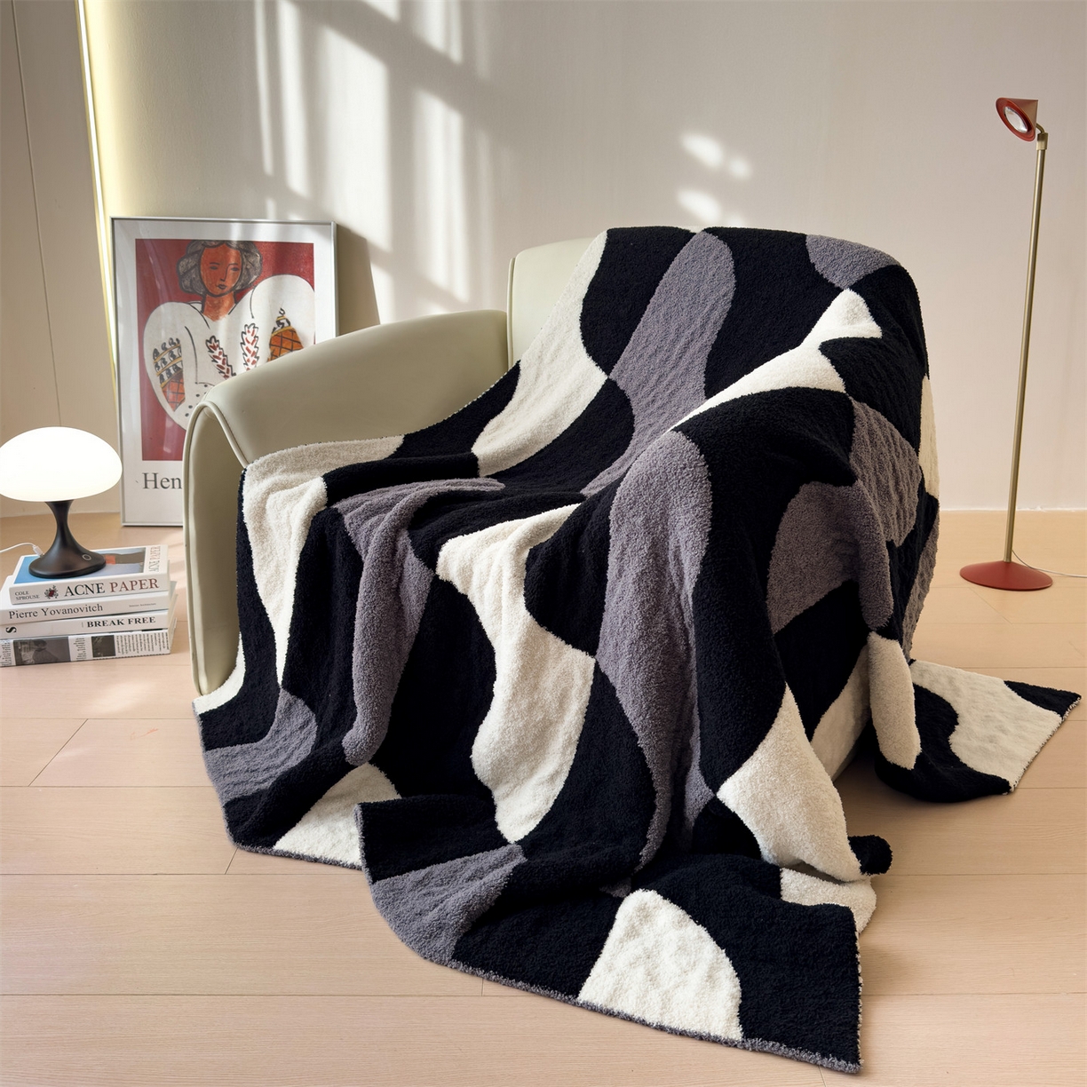 91家纺网 家纺一手货源 找家纺 兄弟坊 2026新款A类大阪半边绒糯叽叽毛毯 盖毯 午睡毯 夏被毯 披肩毯 糯叽叽半边绒-几何图