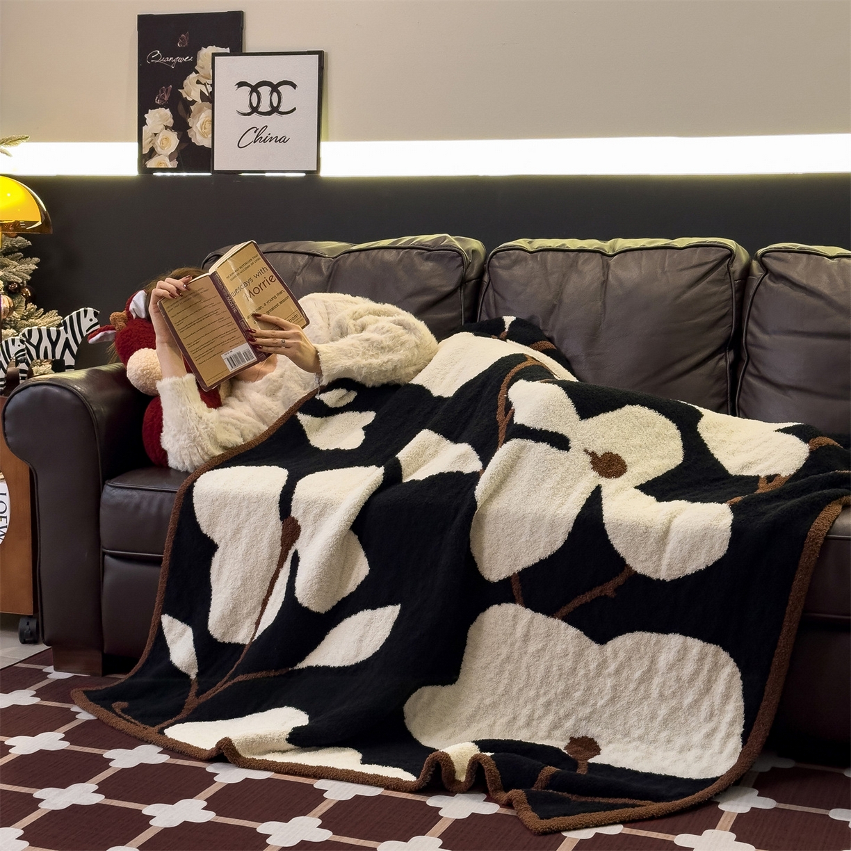 91家纺网 家纺一手货源 找家纺 兄弟坊 2026新款A类大阪半边绒糯叽叽毛毯 盖毯 午睡毯 夏被毯 披肩毯 糯叽叽半边绒-浮生花