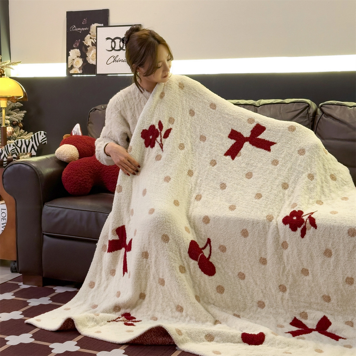 91家纺网 家纺一手货源 找家纺 兄弟坊 2026新款A类大阪半边绒糯叽叽毛毯 盖毯 午睡毯 夏被毯 披肩毯 糯叽叽半边绒-蝴蝶结