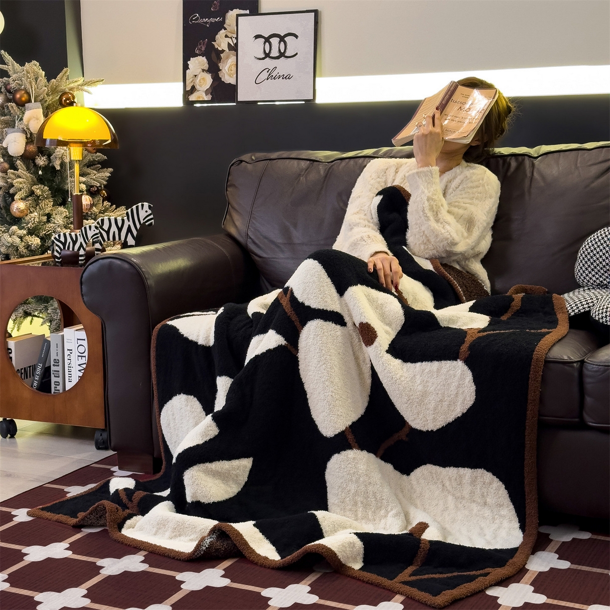 91家纺网 家纺一手货源 找家纺 兄弟坊 2026新款A类大阪半边绒糯叽叽毛毯 盖毯 午睡毯 夏被毯 披肩毯 糯叽叽半边绒-浮生花