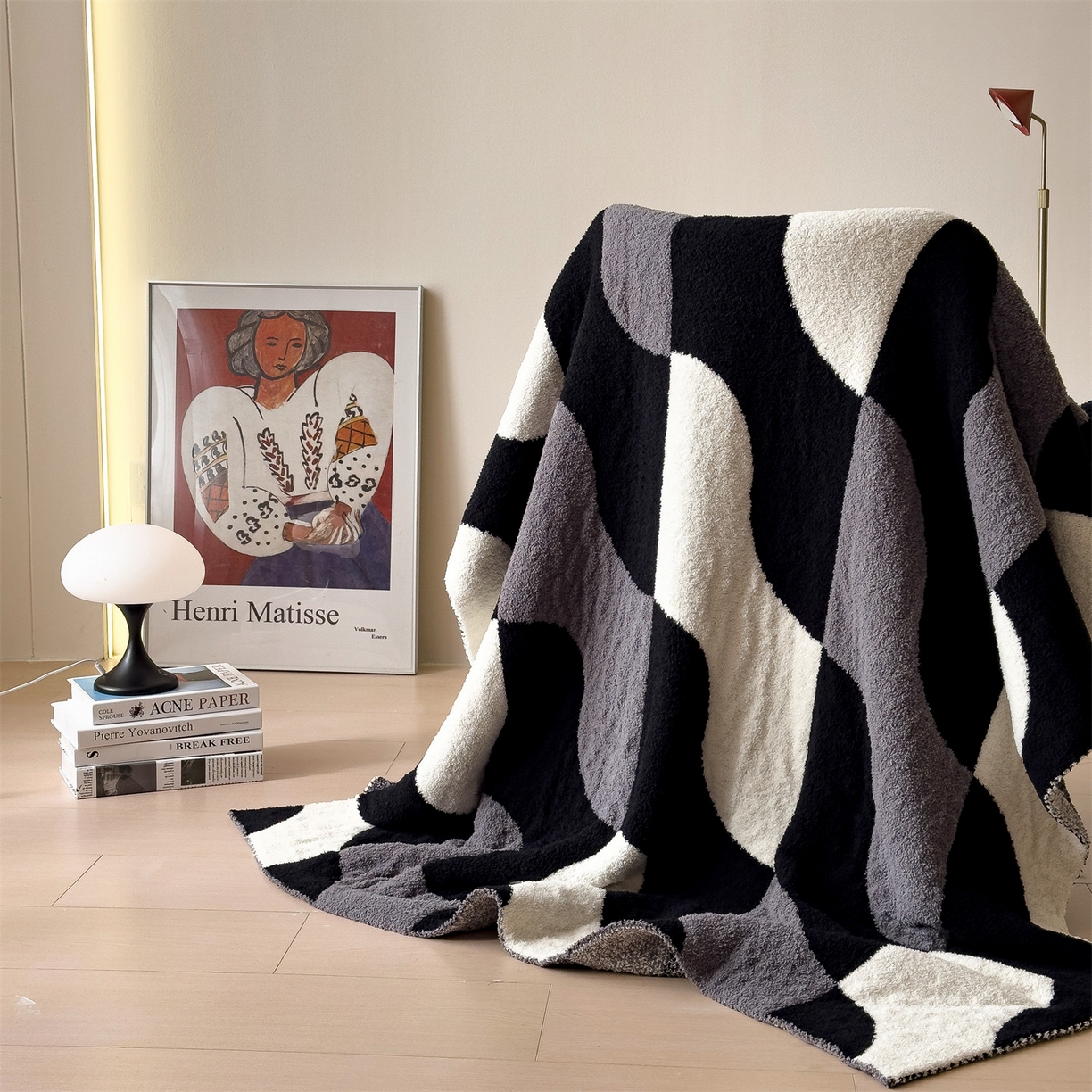 91家纺网 家纺一手货源 找家纺 兄弟坊 2026新款A类大阪半边绒糯叽叽毛毯 盖毯 午睡毯 夏被毯 披肩毯 糯叽叽半边绒-几何图