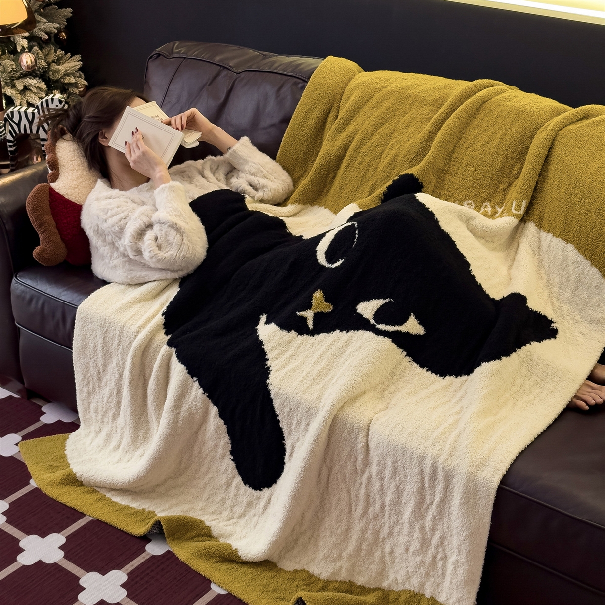 91家纺网 家纺一手货源 找家纺 兄弟坊 2026新款A类大阪半边绒糯叽叽毛毯 盖毯 午睡毯 夏被毯 披肩毯 糯叽叽半边绒-软萌猫