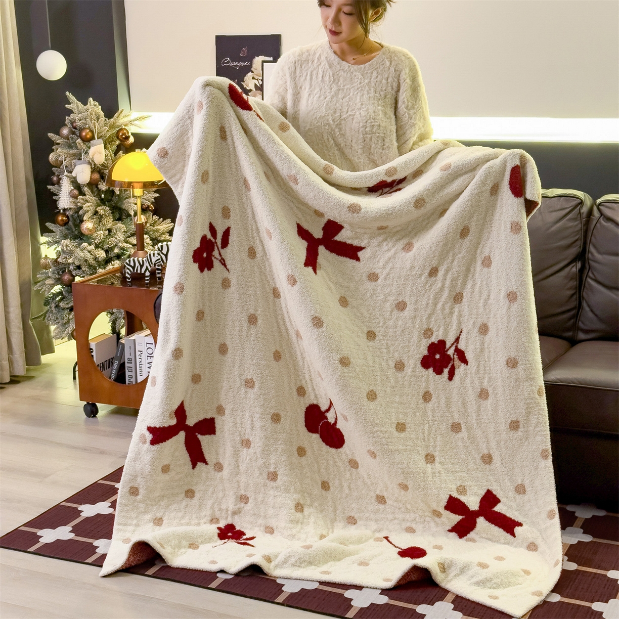 91家纺网 家纺一手货源 找家纺 兄弟坊 2026新款A类大阪半边绒糯叽叽毛毯 盖毯 午睡毯 夏被毯 披肩毯 糯叽叽半边绒-蝴蝶结