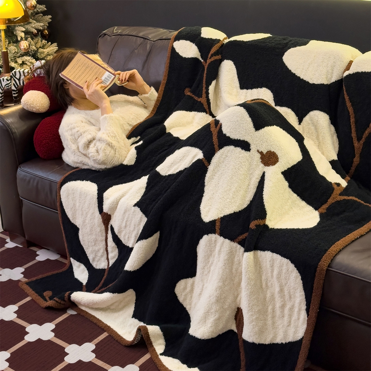 91家纺网 家纺一手货源 找家纺 兄弟坊 2026新款A类大阪半边绒糯叽叽毛毯 盖毯 午睡毯 夏被毯 披肩毯 糯叽叽半边绒-浮生花