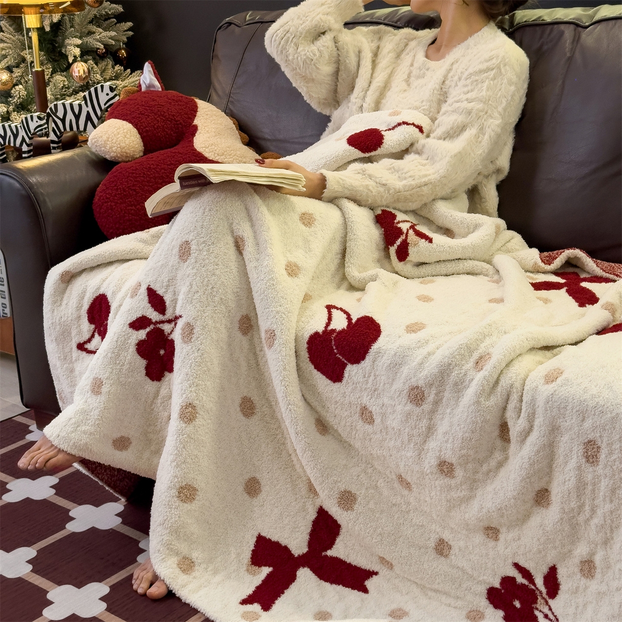 91家纺网 家纺一手货源 找家纺 兄弟坊 2026新款A类大阪半边绒糯叽叽毛毯 盖毯 午睡毯 夏被毯 披肩毯 糯叽叽半边绒-蝴蝶结