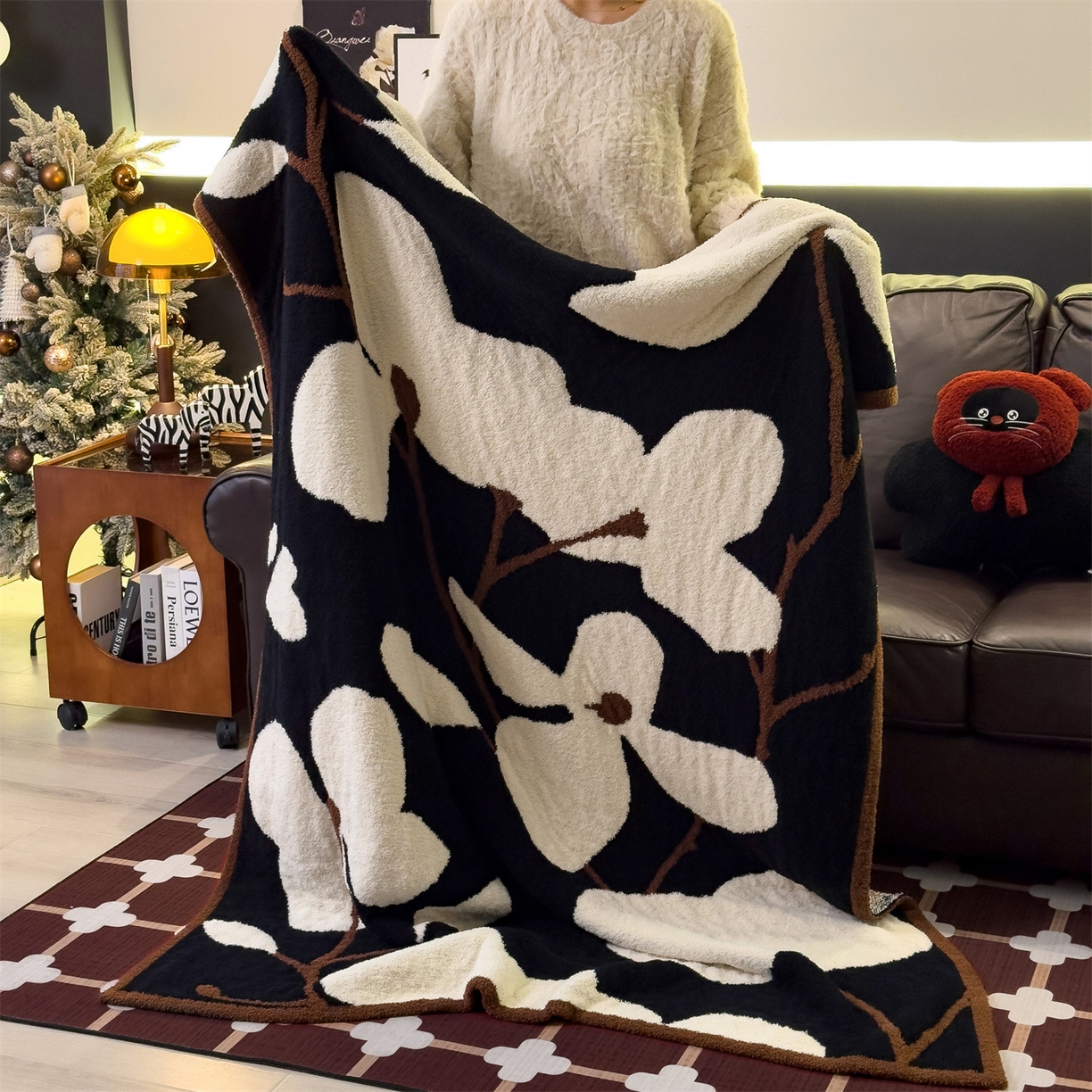 91家纺网 家纺一手货源 找家纺 兄弟坊 2026新款A类大阪半边绒糯叽叽毛毯 盖毯 午睡毯 夏被毯 披肩毯 糯叽叽半边绒-浮生花