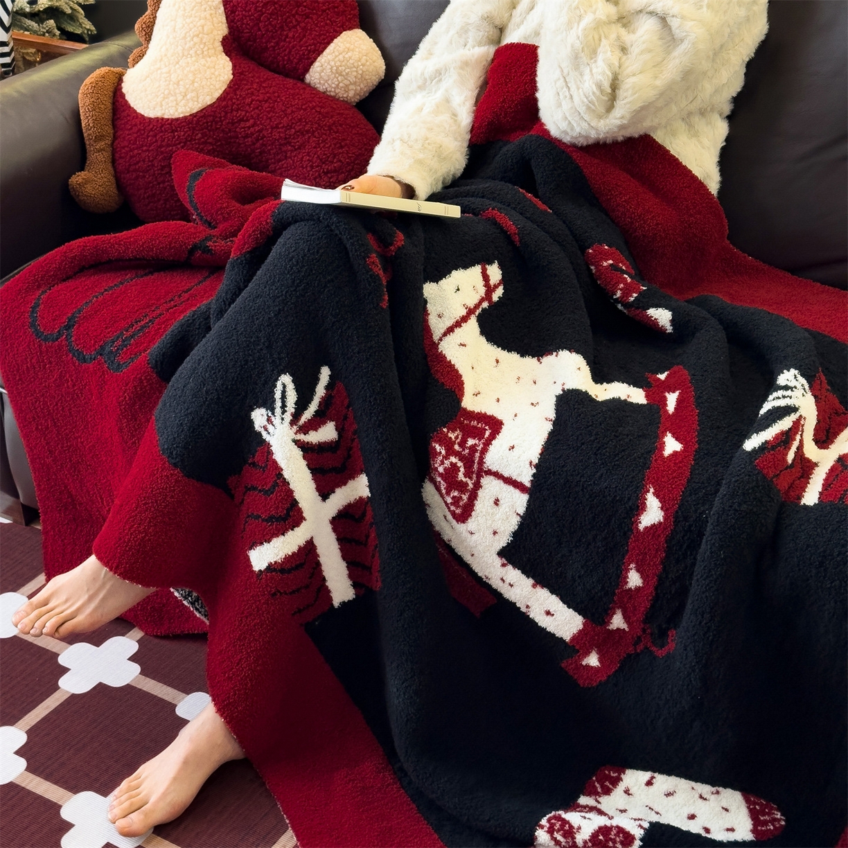 91家纺网 家纺一手货源 找家纺 兄弟坊 2026新款A类大阪半边绒糯叽叽毛毯 盖毯 午睡毯 夏被毯 披肩毯 糯叽叽半边绒-小木马