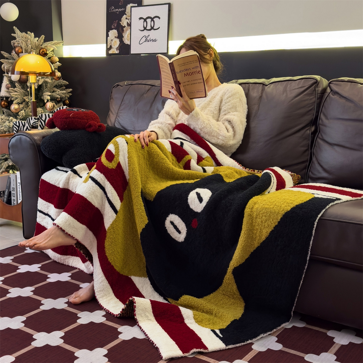 91家纺网 家纺一手货源 找家纺 兄弟坊 2026新款A类大阪半边绒糯叽叽毛毯 盖毯 午睡毯 夏被毯 披肩毯 糯叽叽半边绒-星星猫