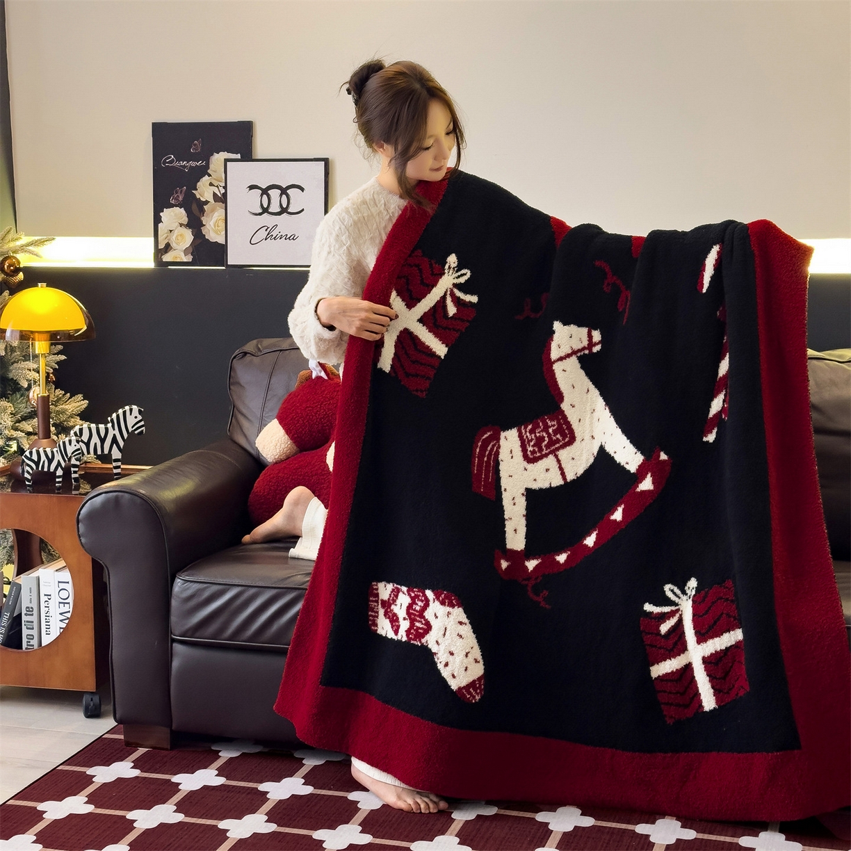 91家纺网 家纺一手货源 找家纺 兄弟坊 2026新款A类大阪半边绒糯叽叽毛毯 盖毯 午睡毯 夏被毯 披肩毯 糯叽叽半边绒-小木马