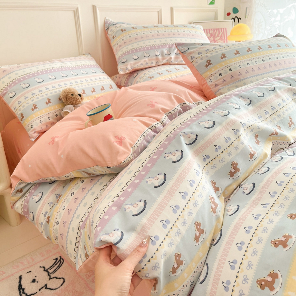 西引力 2026新款40S全棉斜纹印花四件套 小木马