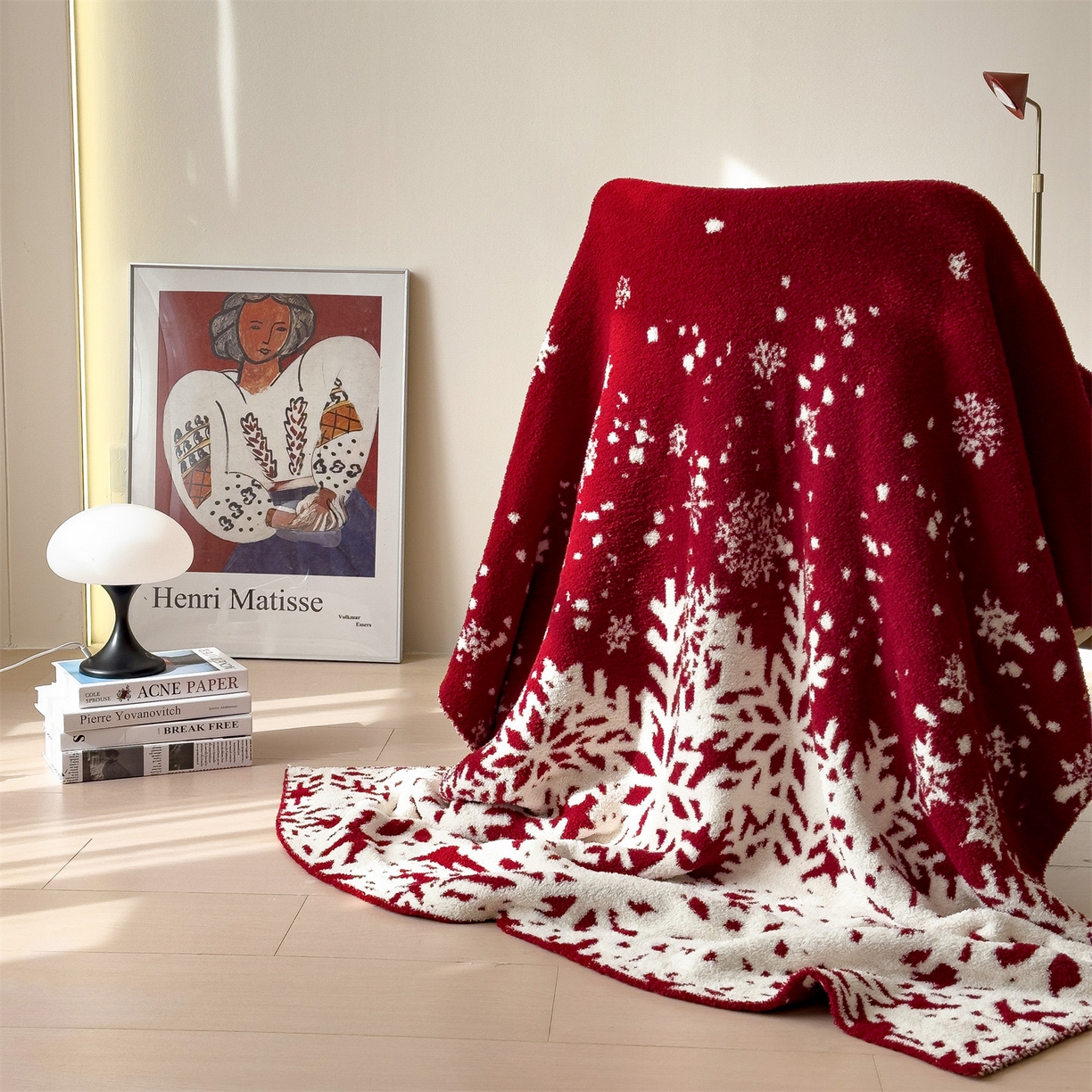 91家纺网 家纺一手货源 找家纺 兄弟坊 2026新款A类大阪半边绒糯叽叽毛毯 盖毯 午睡毯 夏被毯 披肩毯 糯叽叽半边绒-雪花-红