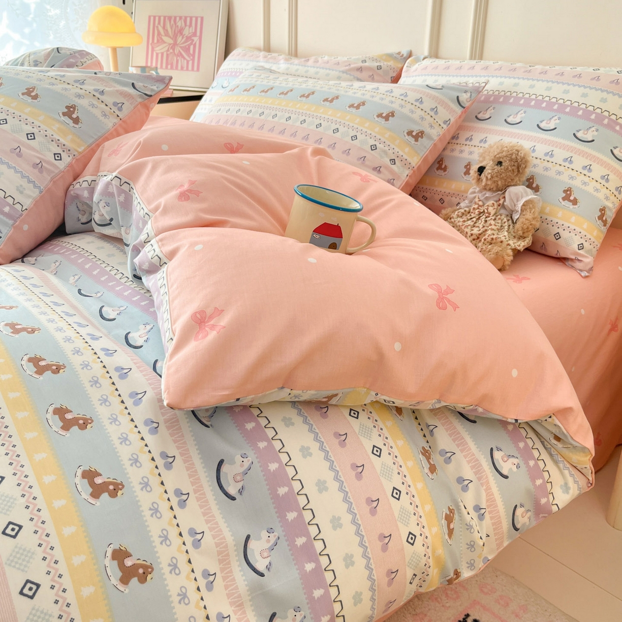 91家纺网 家纺一手货源 找家纺 西引力 2026新款40S全棉斜纹印花四件套 小木马