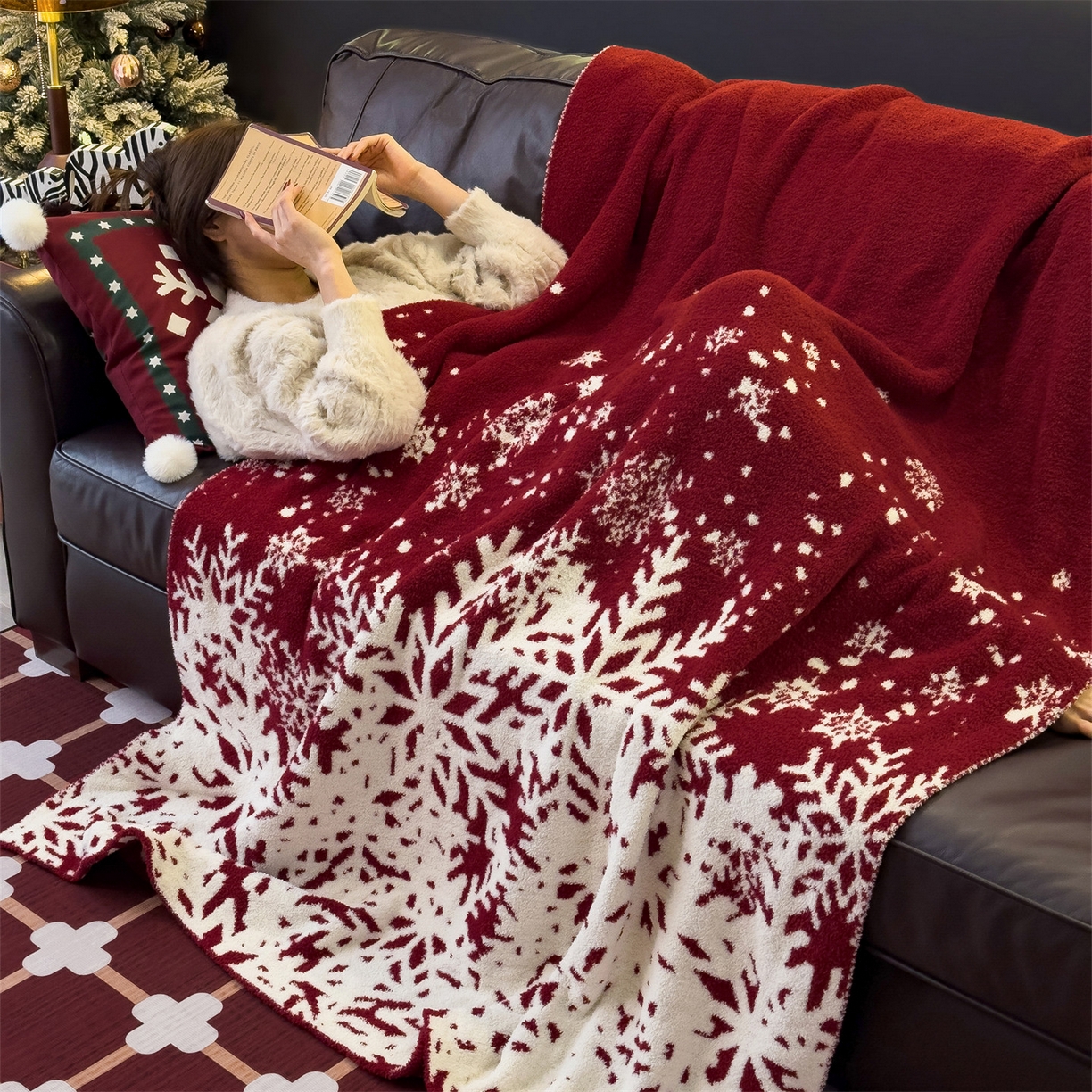 91家纺网 家纺一手货源 找家纺 兄弟坊 2026新款A类大阪半边绒糯叽叽毛毯 盖毯 午睡毯 夏被毯 披肩毯 糯叽叽半边绒-雪花-红