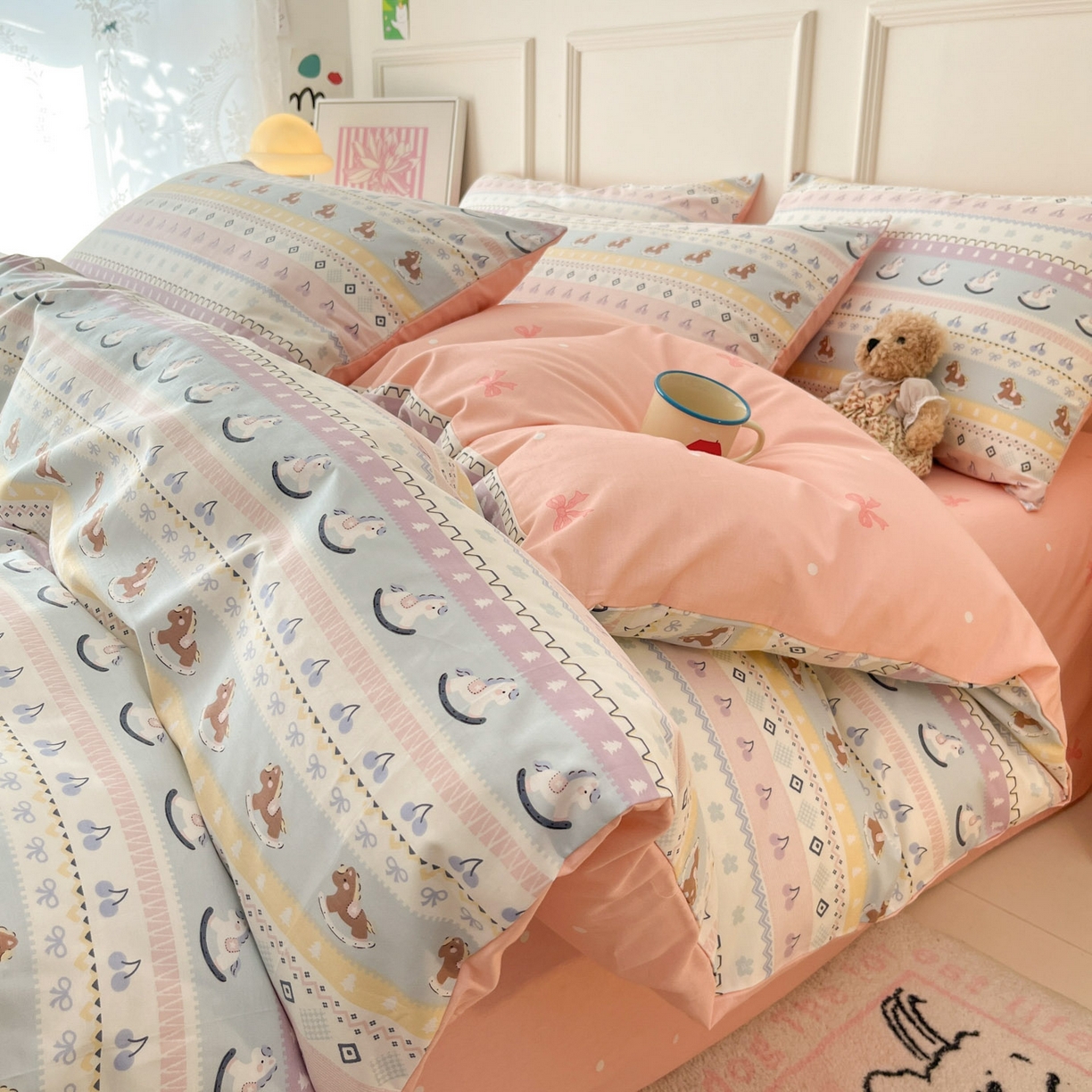 91家纺网 家纺一手货源 找家纺 西引力 2026新款40S全棉斜纹印花四件套 小木马