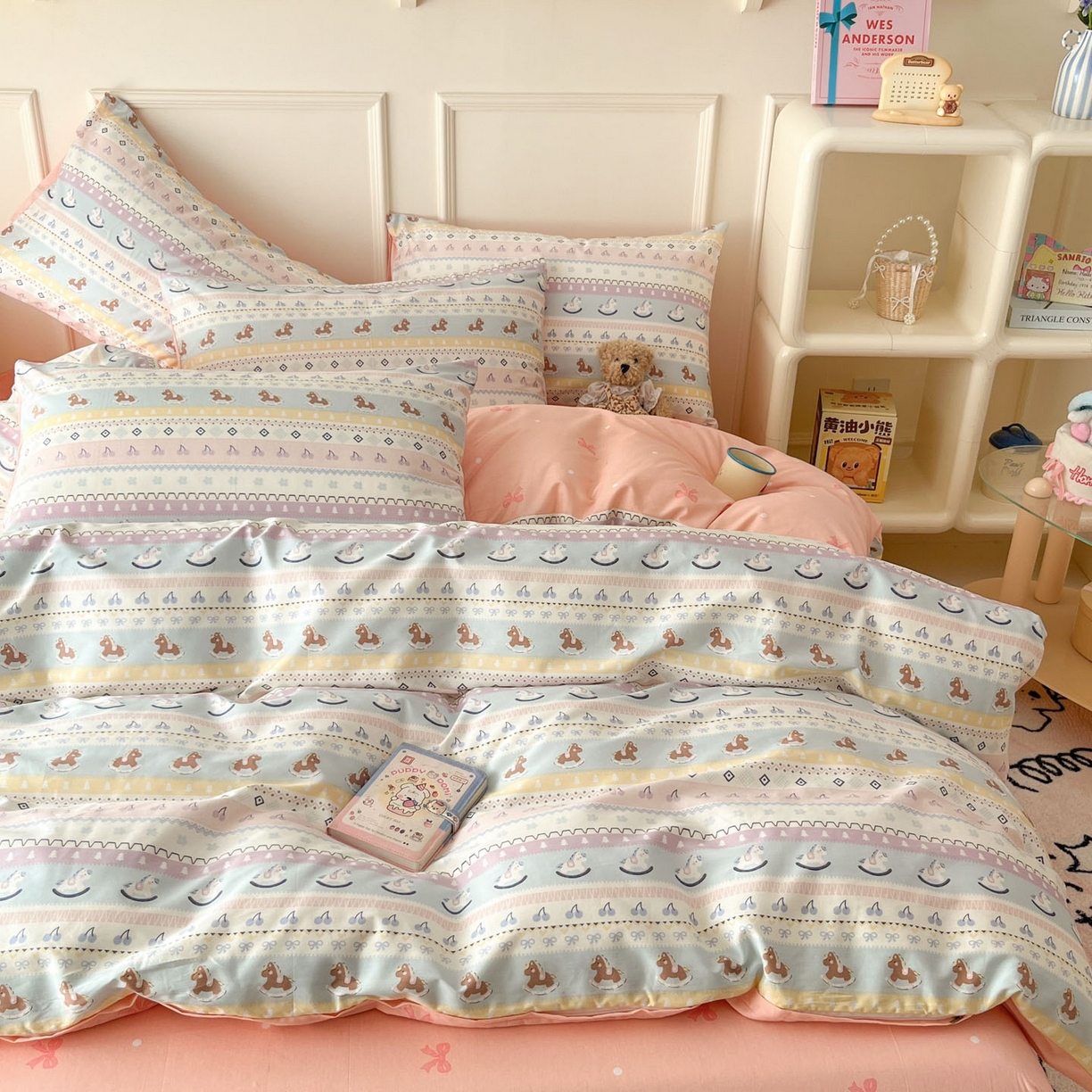 91家纺网 家纺一手货源 找家纺 西引力 2026新款40S全棉斜纹印花四件套 小木马