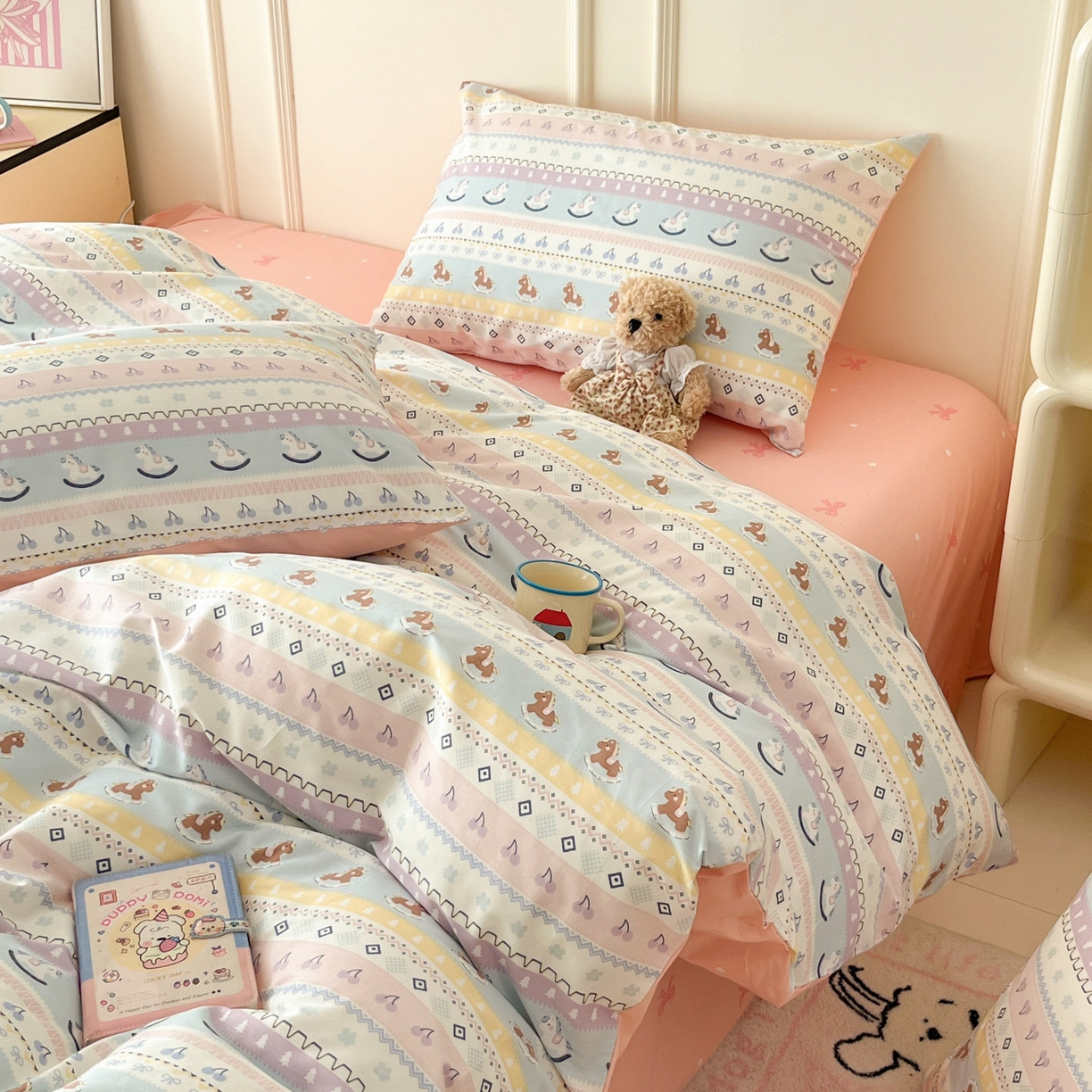 91家纺网 家纺一手货源 找家纺 西引力 2026新款40S全棉斜纹印花四件套 小木马