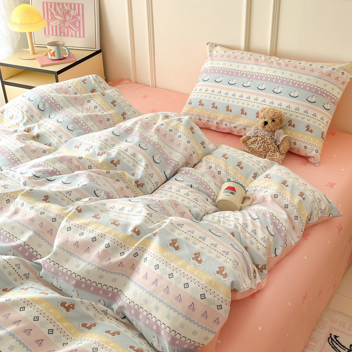 91家纺网 家纺一手货源 找家纺 西引力 2026新款40S全棉斜纹印花四件套 小木马