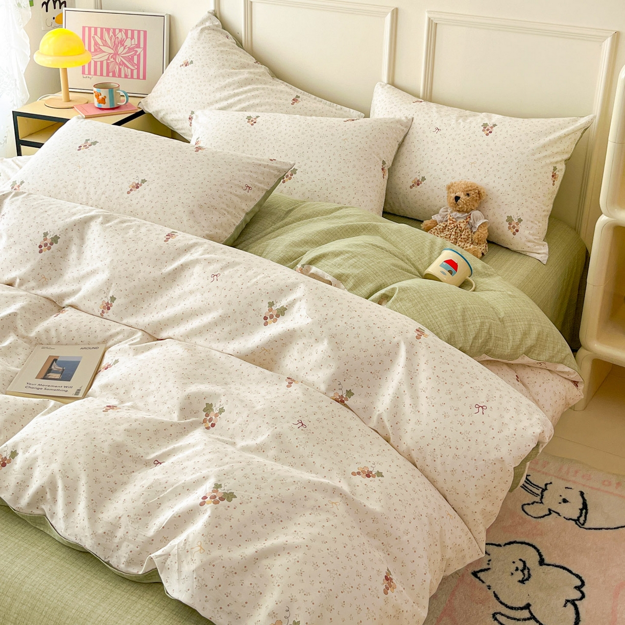 91家纺网 家纺一手货源 找家纺 西引力 2026新款40S全棉斜纹印花四件套 小葡萄