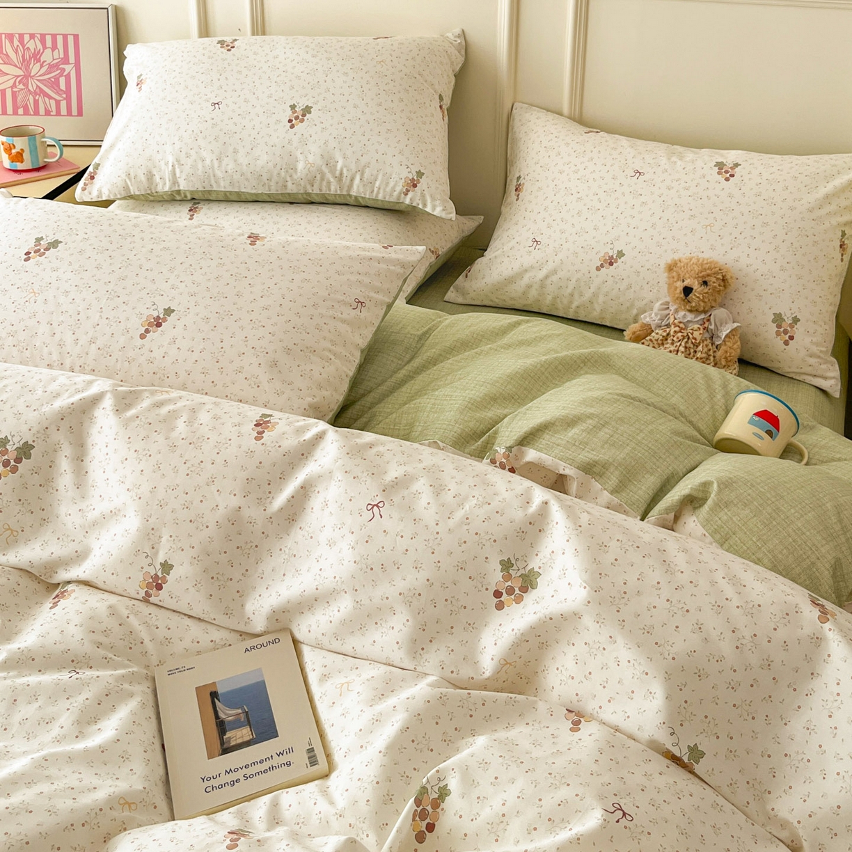 91家纺网 家纺一手货源 找家纺 西引力 2026新款40S全棉斜纹印花四件套 小葡萄