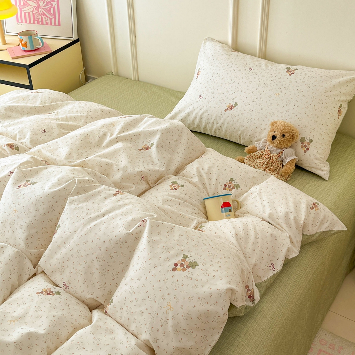 91家纺网 家纺一手货源 找家纺 西引力 2026新款40S全棉斜纹印花四件套 小葡萄