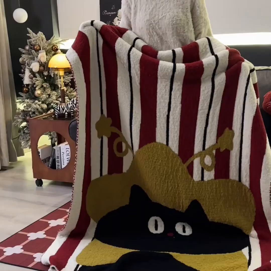 91家纺网 家纺一手货源 找家纺 兄弟坊 2026新款A类大阪半边绒糯叽叽毛毯 盖毯 午睡毯 夏被毯 披肩毯 糯叽叽半边绒-星星猫