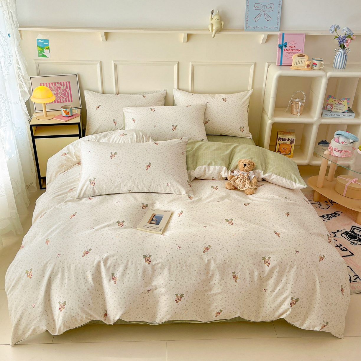 91家纺网 家纺一手货源 找家纺 西引力 2026新款40S全棉斜纹印花四件套 小葡萄