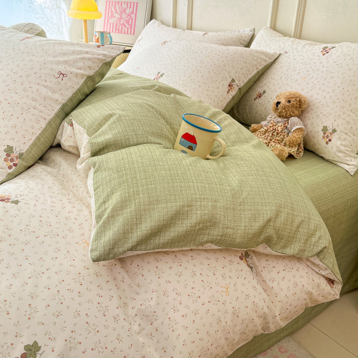 91家纺网 家纺一手货源 找家纺 西引力 2026新款40S全棉斜纹印花四件套 小葡萄