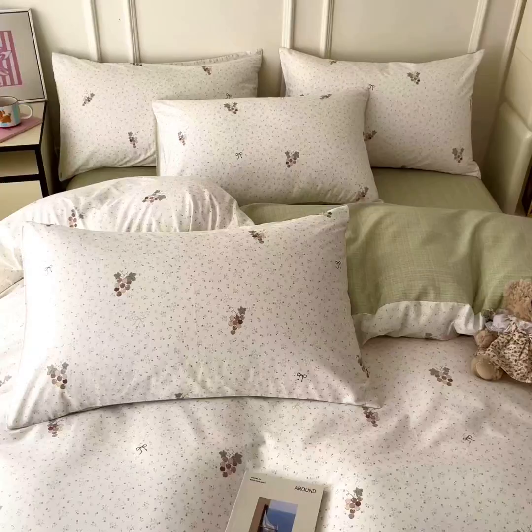 91家纺网 家纺一手货源 找家纺 西引力 2026新款40S全棉斜纹印花四件套 小葡萄